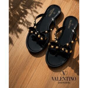Valentino Garavani Rockstud Bow Jelly Thong Sandals Blck  EU 40 US Women's 9–9.5